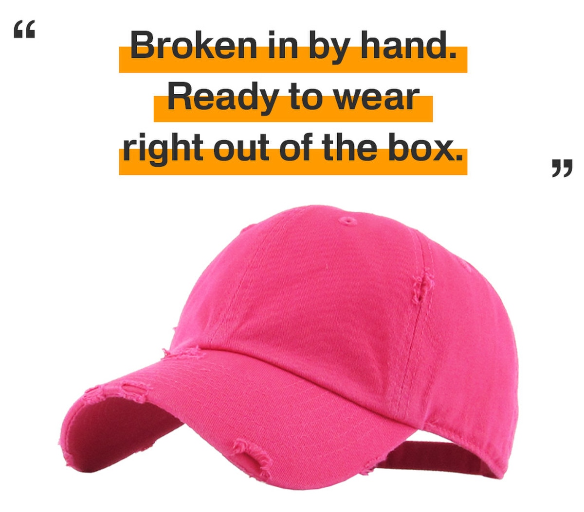 Hot Pink Distressed Vintage Baseball Cap Front Side View